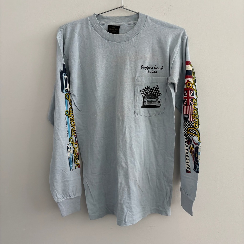 Vintage Touch of Gold Daytona Beach Florida Racing Long Sleeve Pocket T-Shirt M